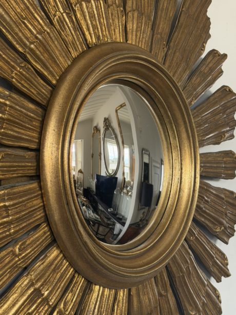 French Louis XIV style gilt wood sunburst mirror